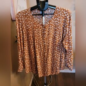 Old Navy Women's Rust Floral Long-Sleeve Blouse